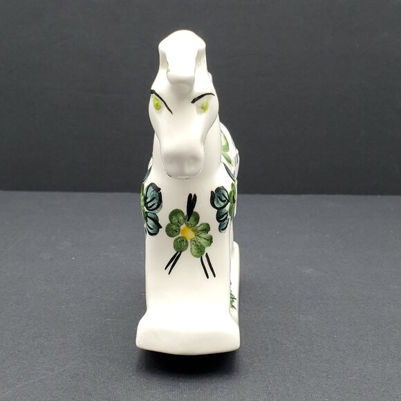 Polish Pottery Green Wave Horse Figurine Green Flowers on White Horse Statue - Picture 3 of 7